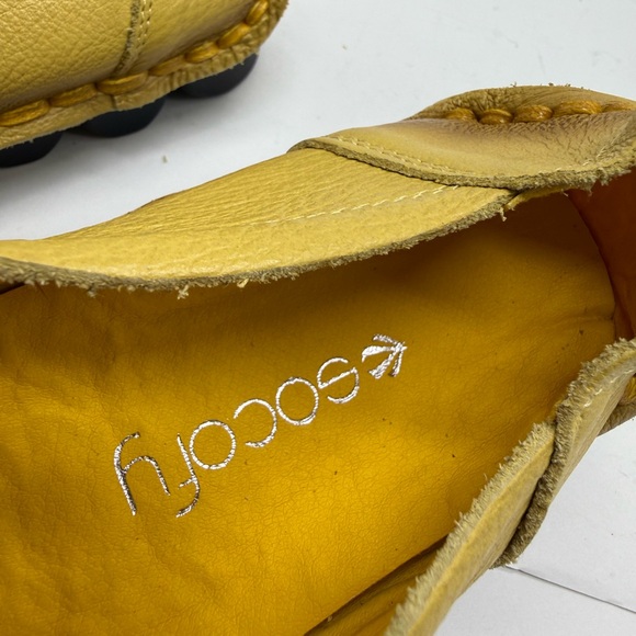 Socofy Yellow Flower Handcrafted Leather Slip On Loafers Shoes 9.5 - Picture 7 of 9